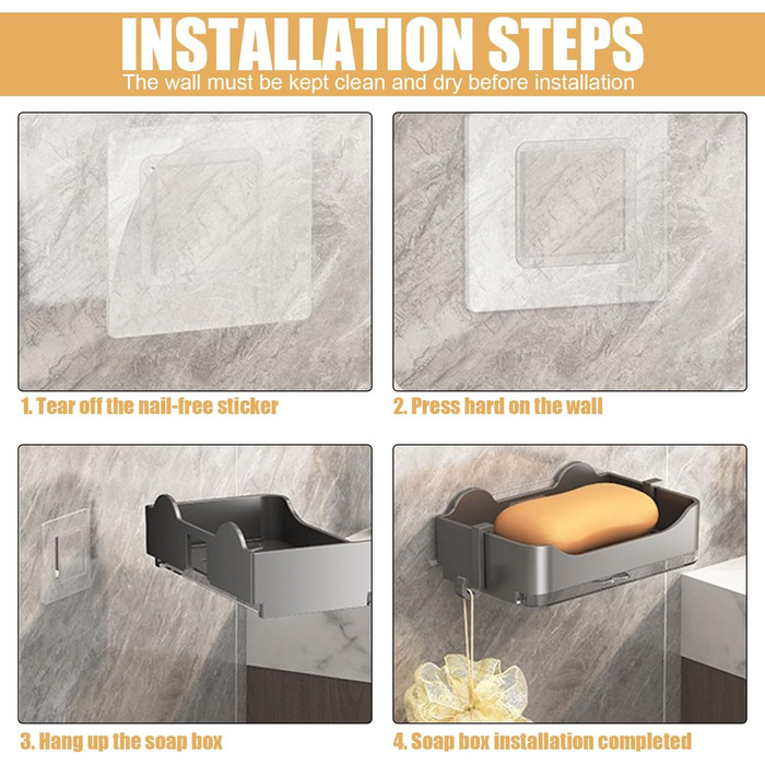 Набір мильниць для душу Fizdoqg: 2 шт. Без свердління, з піддоном та гачком. Підходить для ванної кімнати та кухні.