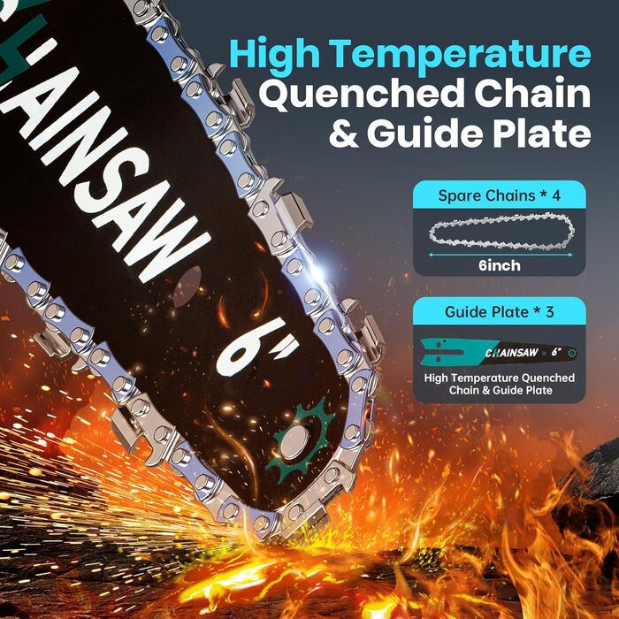 Акумуляторна міні-пила 8000mAh, безщіткова акумуляторна ланцюгова пила 6 дюймів, пила для гілок з автоматичним змащенням, 2 акумулятори 4000mAh, ручна акумуляторна пила сумісна з акумуляторами Makita 18V для різання деревини