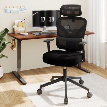 Ергономічне крісло для офісу та геймінгу з регульованою підголівником та 3D підлокітниками, підтримкою попереку, чорне