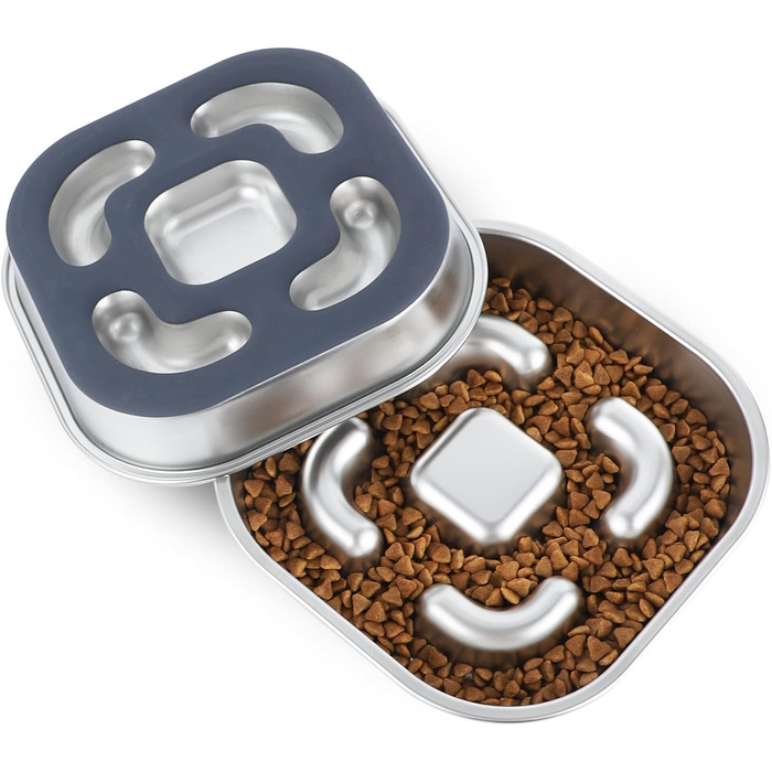 Миска для собак Anti Schling Napf з нержавіючої сталі 304, з силіконовим дном, для маленьких та середніх собак, 23*23*4.5 см