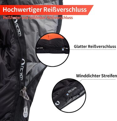 Сплячий мішок пуховий зимовий, 600FP+ преміум-пух, 12°C до -24°C, легкий та теплий для 3-4 сезонів, кемпінг, трекінг, чорний 7°C (оранжевий 0°C)