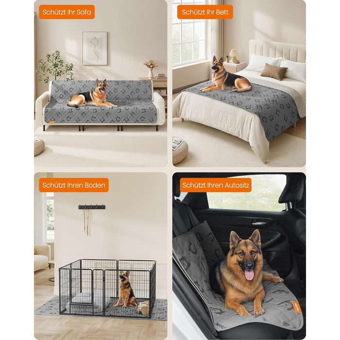 Водонепроникний килимок для собак Feandrea, 178x76 см, захист для авто/дивану, машинне прання, антиковзаюча підкладка, стеганий дизайн, сірий (XXL 208x173 см)