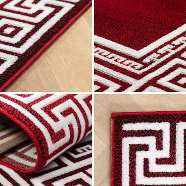 Килим для вітальні, спальні, їдальні, коридору, кухні. Сучасний килим з геометричним малюнком, короткий ворс, легко чистити. Колір: червоний, 140 x 200 см