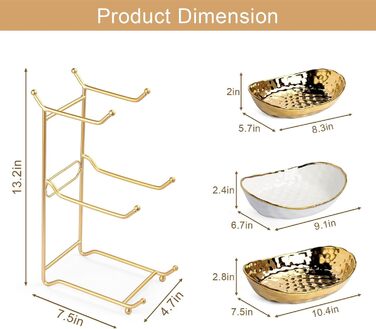 Керамічна фруктова миска для кухонного столу, 3-ярусна, з металевим підставкою, розсортована полиця для стільниці, сучасна миска для подачі їжі на вечірку, десерти, овочі, закуски, невелика