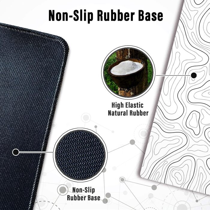 Ovenbird Велике ігрове килимок для миші з прошитими краями, топографічні карти, XL килимок з неслизькою основою, стильний підкладка під клавіатуру та мишу, 80 x 30 см, білий