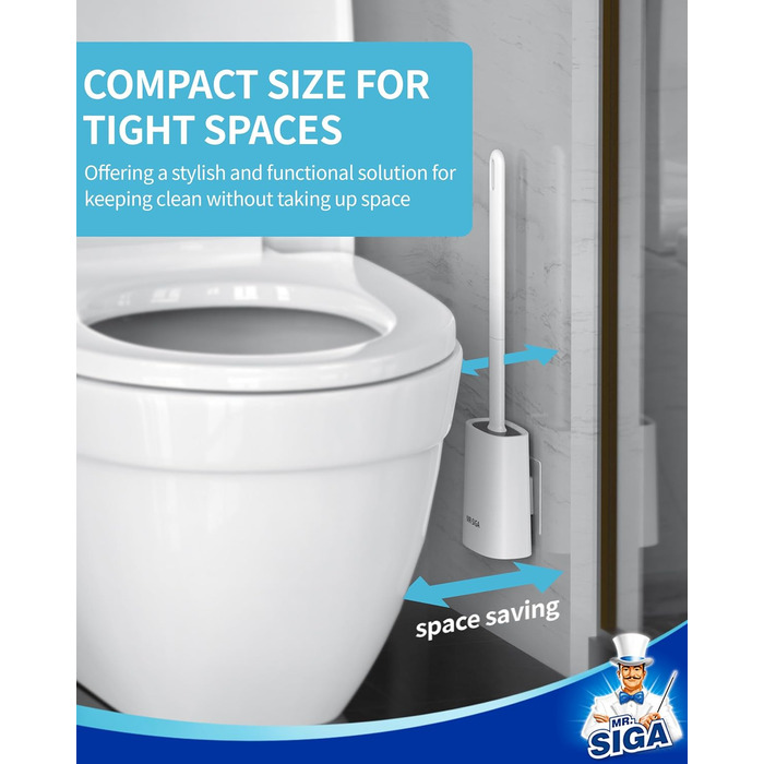 Набір щітки для унітазу та тримача MR.SlGA, настінний монтаж, компактний дизайн, білий, 2 шт.