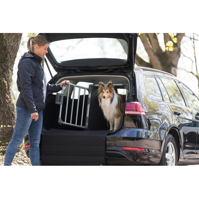 Тріксі переносна клітка для собак, алюміній, 60x65x86 см, стабільна, тиха, з безпечним замком та неслизьким килимком - 39342 (графіт, L 74x55x61 см, однокімнатна клітка)