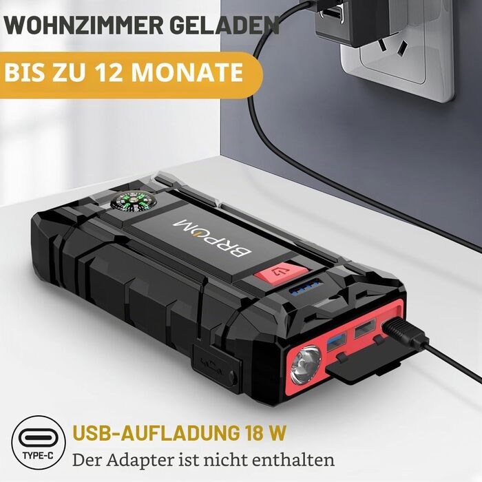 Бустер для авто BRPOM Powerbank Jump Starter 7000A з LCD-дисплеєм, пусковий пристрій для автомобіля (2000A/7000A)