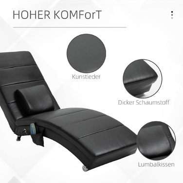 Крісло-релакс HOMCOM з масажем, шкіряне, 58 x 163 x 87 см, до 120 кг, 8 точок масажу, з пульт дистанційного керування, м'яке спинне крісло, чорне | Aosom