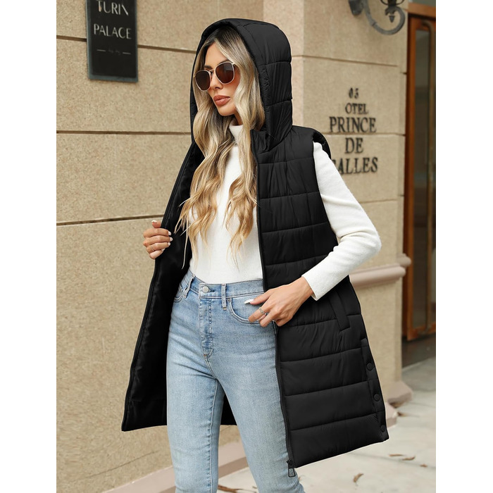 Жіноча пухова жилетка Yusongirl, довга, з капюшоном, тепла, чорна, осінь/зима