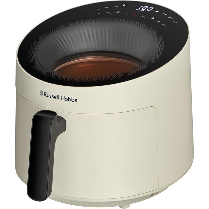 Russell Hobbs Hot Air Fryer 5L [10 Programs | with Viewing Window] AirFryer (Oil-free Frying, Frying, Grilling, Roasting, Baking, max 200°C, Dishwasher Safe, Cream) SatisFry Panoramic 27421-56