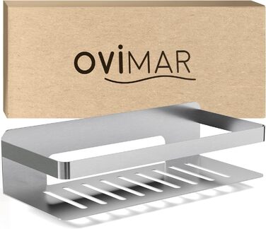 ovimar Shower Caddy Christianso | rectangular | silver | Stainless Steel | No Drilling | Adhesive | Shower Shelf | Space-Saving Attachment | For Bathtub or Shower | Storage for Shower Gel...