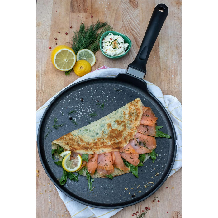 ELO Crepe Pan, 28 cm, ALUCAST - Frying pan made of energy-saving die-cast aluminum with non-stick coating, suitable for ceramic, gas, electric, and induction cooktops - dishwasher safe, Color: Black 28CM ALT Crepes Pan