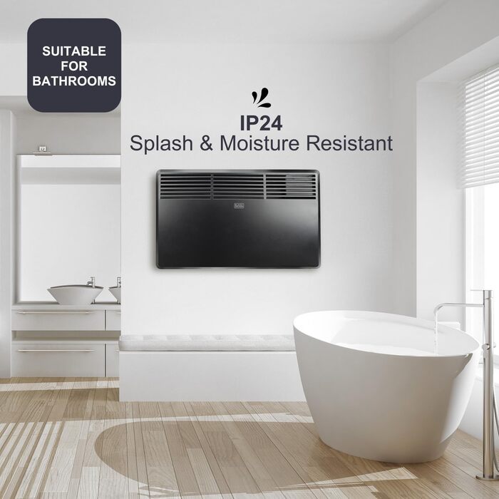 Електрична керамічна стінова панель Black+Decker BXWSH2000E з цифровим термостатом, 2000 Вт, програмована, з пультом керування та LED-дисплеєм, PTC-система