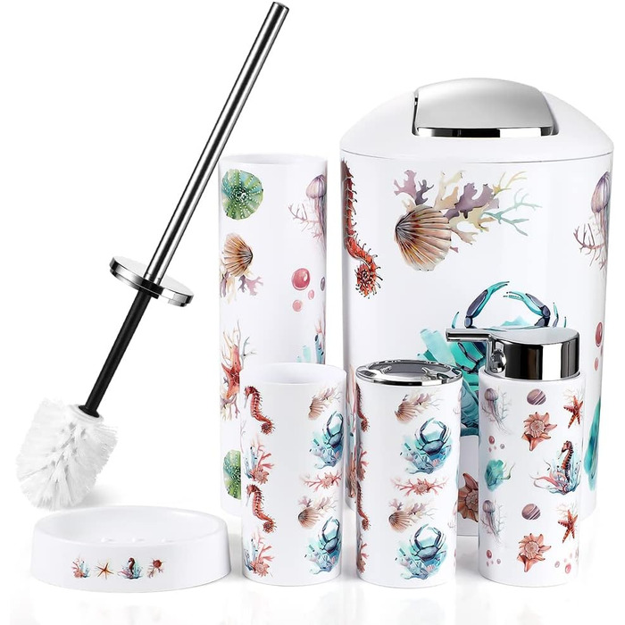 Набір аксесуарів для ванної кімнати Otostar Bambus: миловарка, тримач для зубних щіток, стаканчик, мильниця, тримач для ватних паличок, тримач для туалетного йоржика, сміттєвий бачок (6 предметів)