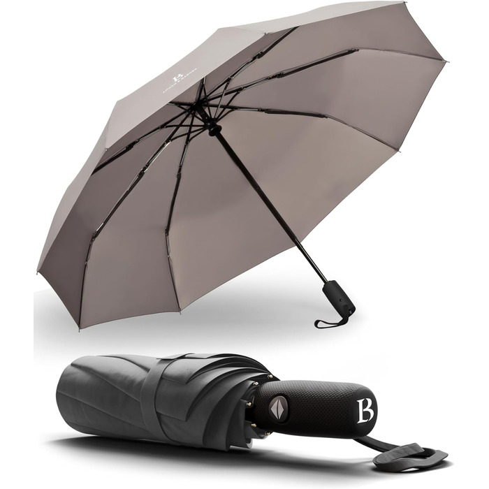 Вітростійкий парасолька LOGAN & BARNES Boston (сірий) - парасолька-тростина з тефлоновою просоченням, витримує вітер до 140 км/год