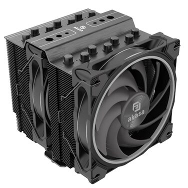 Akasa SOHO H4 Plus: Охолоджувач CPU з RGB підсвічуванням, 120мм вентилятор, мідні теплові трубки, 185W TDP, термопаста, чорний колір, підтримка Intel LGA 1851/20XX/1700/1200/115X та AMD AM4/AM5 Ryzen