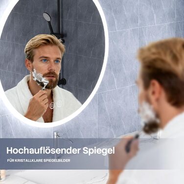 Дзеркало для ванної кімнати HySail з підсвічуванням, 5 мм, високоякісне срібне дзеркало, 3 колірні температури та регульована яскравість, настінне дзеркало з сенсорним вимикачем та антизапарюючою поверхнею, кругле (3 кольори + регулювання, 70x70 см)