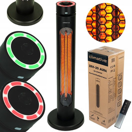 Інфрачервовий обігрівач Climative 2500W з 9 рівнями, IP65 для тераси та приміщення, настінний, з пультом та таймером, чорний (Aura)