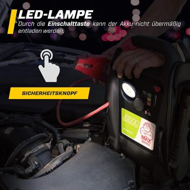 Бустер для авто MAXTOOLS JS500 2200A 22Ah — Пусковий пристрій (Jump Starter) для 12V дизельних та бензинових двигунів, Powerbank з LED-ліхтарем та USB