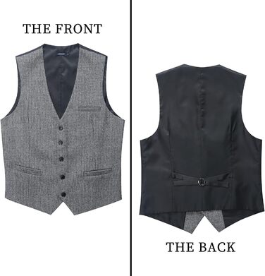 HISDERN Жилет чоловічий в клітинку Herringbone, весільний, формальний, твідовий, вовняний, класичний, базовий, сірий