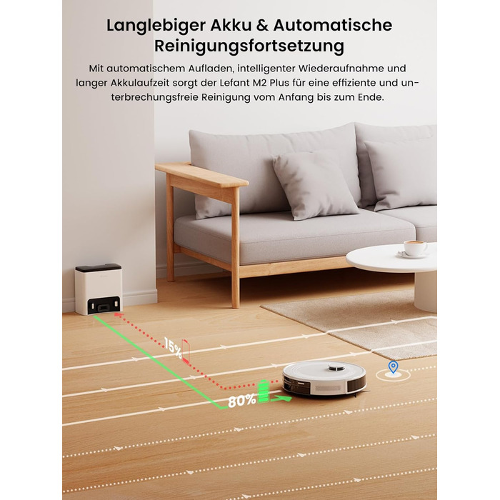 Робот-пилосос LEFANT M2Plus з функцією миття, 6000Pa, LiDAR-навігація, самоочищення, для видалення шерсті тварин, білий