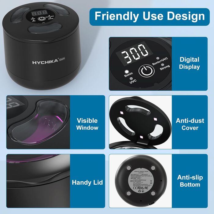 Ультразвуковий очищувач для кап, брекетів та елайнерів з УФ-стерилізацією 45 кГц, 4 режими, 200 мл, чорний