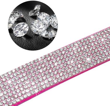 Soft Suede Dog Collar, Shimmering, Sparkling, Elegant, Unique, Embellished with Rhinestones, for Pets, Puppies, Cats, Dogs, Combo Set with Leash (XXS, Black)