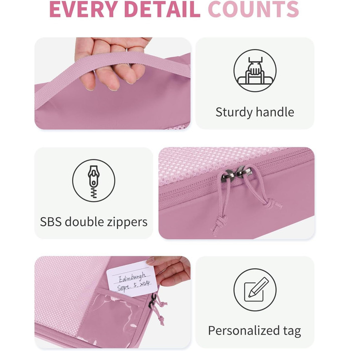 ECOHUB Органайзер для валізи, набір 6 шт. з ID-міткою, еко-пакувальні куби, легкі дорожні сумки, органайзер для рюкзака, патендована модель (Темно-рожевий)