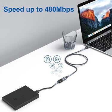 USB подовжувач RAVIAD 3м, USB 2.0, A-A, нейлон, сірий. Для картрідерів, клавіатур, принтерів, сканерів, камер, хабів