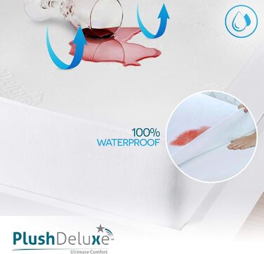 PlushDeluxe Bamboo Mattress Protector - Waterproof, hypoallergenic, and ultra-soft breathable cover protection - PVC, Phthalate Free (Queen Size)