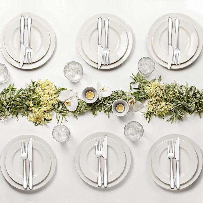 Herogo Cutlery Set, 60-Piece Stainless Steel Cutlery Set for 12 People, Silver Flatware with Fork, Spoon, and Knife Set, Modern Tableware, Dishwasher-Safe & Rust-Proof