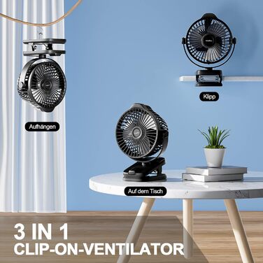 8000mAh Mini USB Clip Ventilator Battery, 13cm Small Table Fan with Remote Control, 5-Speed, LED Display, 360° Rotation, Rechargeable Battery Portable Table Fan for Home, Office, Camping, Stroller