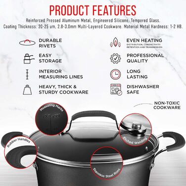 Набір посуду 14 предметів з антипригарним покриттям Cookware Set – каструлі з кришками, сковороди для газових, електричних, керамічних та індукційних плит – чорний колір