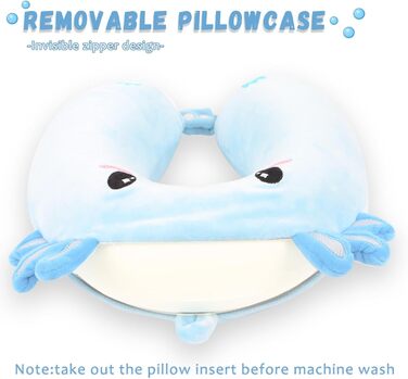 Дитяча подушка для подорожей з маскою для сну, м'яка подушка для шиї з Memory Foam, для дітей, хлопчиків та дівчаток, підлітків, аксесуари для подорожей (Блакитний Аксолотл)