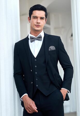 HISDERN Комплект краватки, нагрудного хустинки та запонок для чоловіків з візерунком павазь, з гачком, регульована, вже зав'язана, для весілля, свят, Різдва, Хелловіну, колір A2-Anthrazit