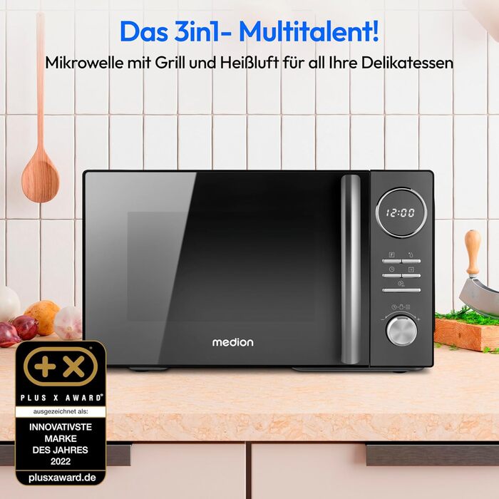 Мікрохвильова піч MEDION 3 в 1 з грилем та конвекцією (23 л, 900 Вт, 10 автопрограм, чорна) MD11493