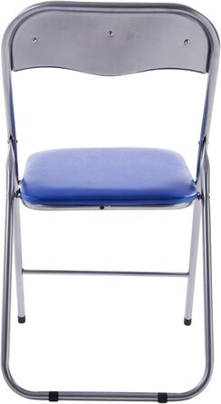 CLP Folding Chair Felix I Padded Folding Chair with Faux Leather Upholstery, Color: (Blue/Silver)