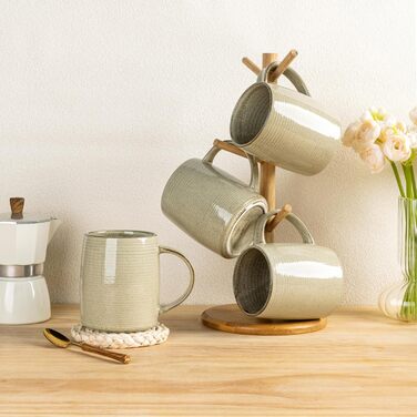 Набір келихів для кави GBHOME 500 мл (4 шт.) з кераміки з градієнтом кольору - для лате, чаю, пива, гарячого шоколаду. Можна мити в посудомийній машині та використовувати в мікрохвильовці. Реактивний хакі.