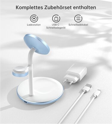 База для бездротової зарядки 3-в-1: iPhone, iWatch, AirPods, 15W, MagSafe, фіолетовий (світло-блакитний)