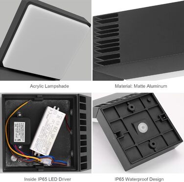 КЛIГТЕН Зовнішня бра з LED та датчиком руху, 24W, IP65, вологостійка, для саду, тераси, входу (Чорний, Тепле біле світло)