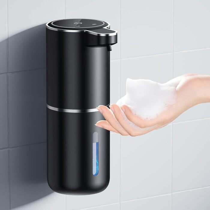 Amzavls Soap Dispenser Automatic, 380ml Wall Mount Touchless Electric Soap Dispenser with Sensor, USB Rechargeable Foam Soap Dispenser for Bathroom, Kitchen, Office Black
