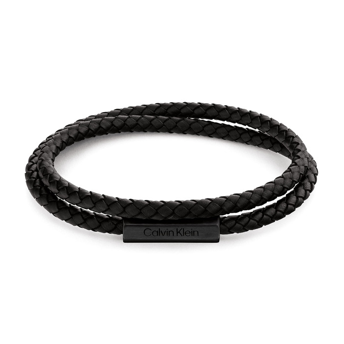 Чоловічий шкіряний браслет Calvin Klein LATCH Black подвійне обплетення
