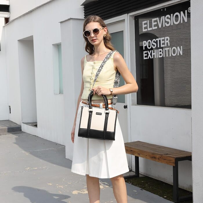 Сумка жіноча Miss Lulu середнього розміру через плече з текстурою лічі, з внутрішніми кишенями для роботи, відпочинку та повсякденного використання (чорний)