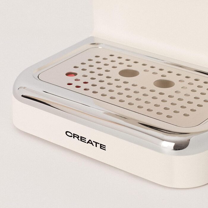 CREATE / THERA MATT RETRO/Espressomaschine Cremeweiß Matt und Holz/Semi-Automatic, with a 15 bar pump and 1100W, 1.25L water tank, for ground coffee, 55 mm. ESE-Pads