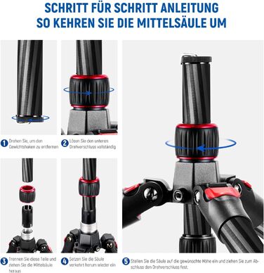 Штатив NEEWER 77' для камери, монопод, сумісний з DSLR та смартфоном, 360° кульковий голівкою, 2-осьова центральна колонка, QR-плита Arca, сумка, максимальне навантаження 15,4 кг, TP77 (карбоновий штатив з 2 осями)