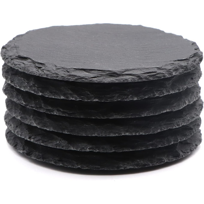 24-Piece Round Slate Coasters, VIBRATITE 10.2 cm, Black Slate Coasters with Scratch-Resistant Bottom for Drinks, Bar, Kitchen, Home Decor (6-Piece Round)
