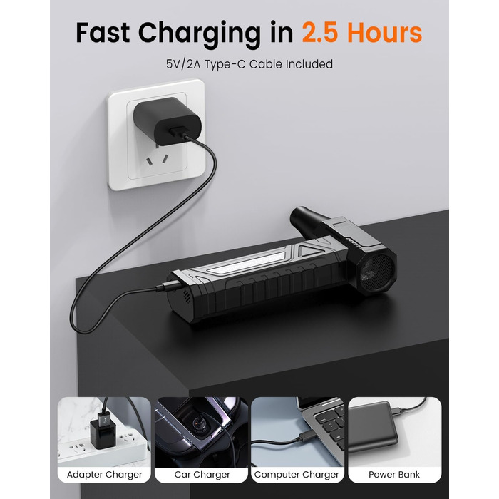 Електричний пилодув для ПК та приміщень - Air Duster 200000 RPM, 4-рівні, акумуляторний, чорний