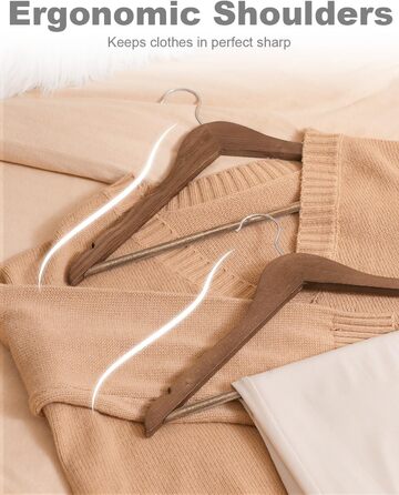 Дерев'яні вішалки для одягу HOUSE DAY (10 шт.) з масиву, гладка поверхня, 360° обертання, плечові виступи, для костюмів, сорочок, курток та пальто - горіх