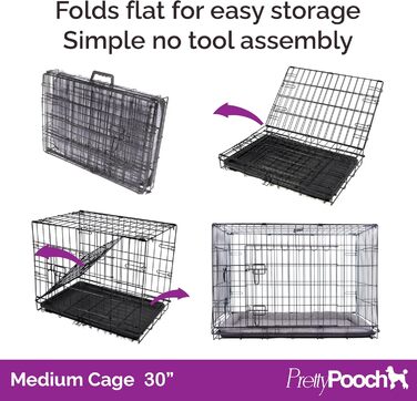 Клітка для собак та котів Pretty Pooch, розмір M, металева, складається, з лотком, двоє дверей та ліжком
